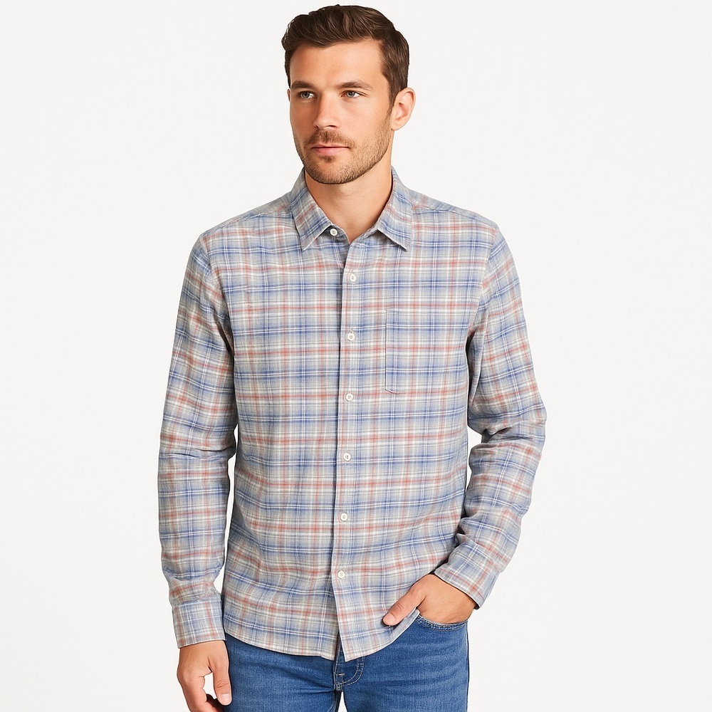 Faherty Plaid Cotton Stretch Button Down Rugged Prep Americana Shirt Medium